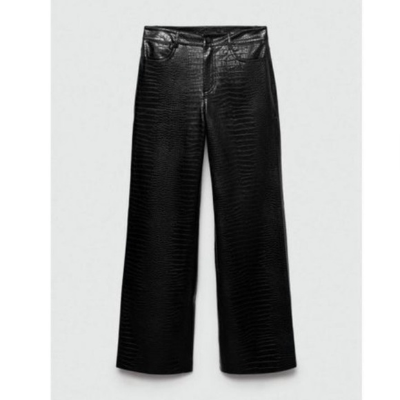 Mango Pants - Mango Black Croc-Embossed Straight Leg Pants